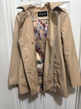 GUESS Beige Trench Coat with Floral Lining